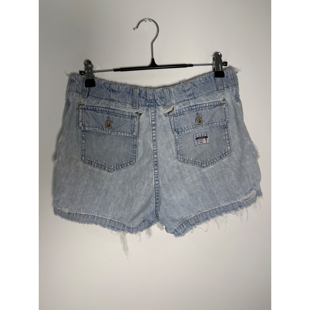 Vintage Guess Jeans‎ Distressed Denim Shorts Light Wash USA Made Size 28 11984